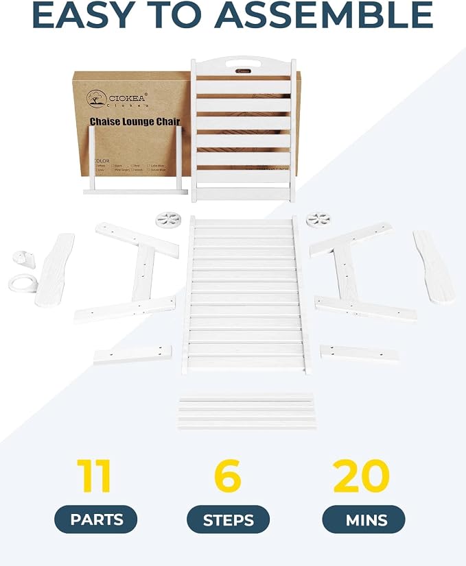 Ciokea Outdoor Chaise Lounge Chair Set of 2, Patio Lounge Chairs for Outside, HDPE Lounge Chairs with Wheels & Cup Holder, Poly Lounge Chair with 5 Position for Poolside, Deck, White