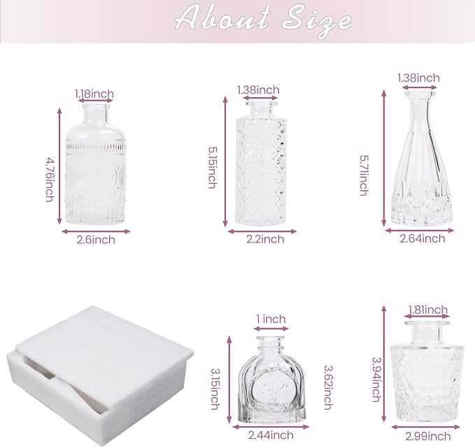TBWIND Glass Bud Vase Set of 5, Small Clear Flower Vases for Centerpieces in Bulk, Mini Vintage Vase for Wedding Decor, and Home Table Décor