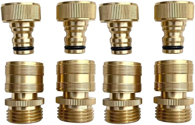 Quick Connector Garden Hose Fittings (4Pack) - Leak Free - 3/4" Snap-On Water Hose Adapter for Quick Release - Solid Brass - Quick Connection Garden Hose Connectors