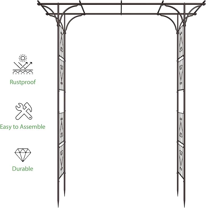 OUSHENG 87in Garden Arbor, Metal Arch Trellis for Climbing Plants Outdoor, Steel Archway for Wedding Ceremony Party Christmas Decoration Decor Pergola Backyard Lawn, Brown