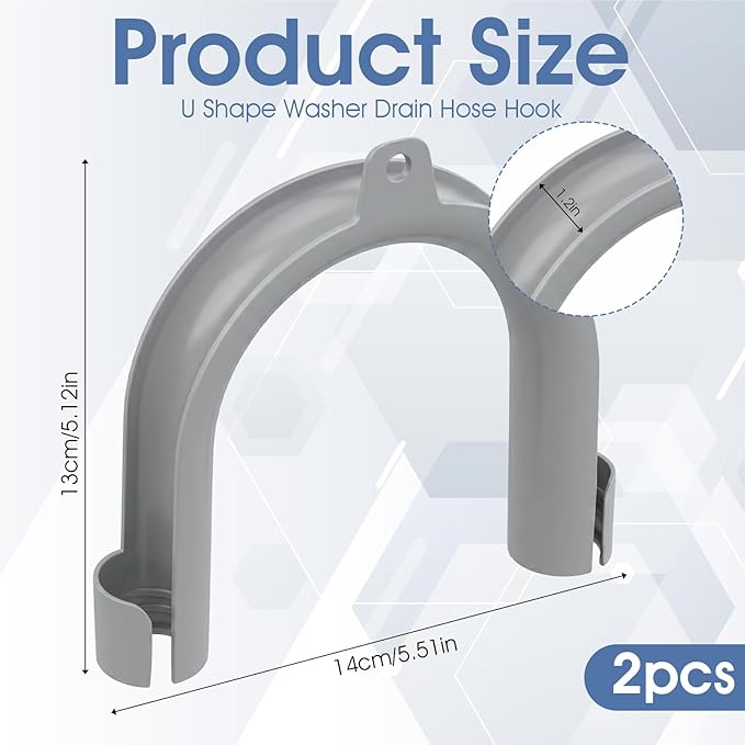 Xindojuz 2 PCS U-Shaped Washing Machine Drain Hose Holder Hook, U-Bend Drain Hose Clamp Fits 1.2" Drains Secure Hoses Holder Hook for Laundry Tub, Dishwasher and Sink Srain Hoses (Gray)