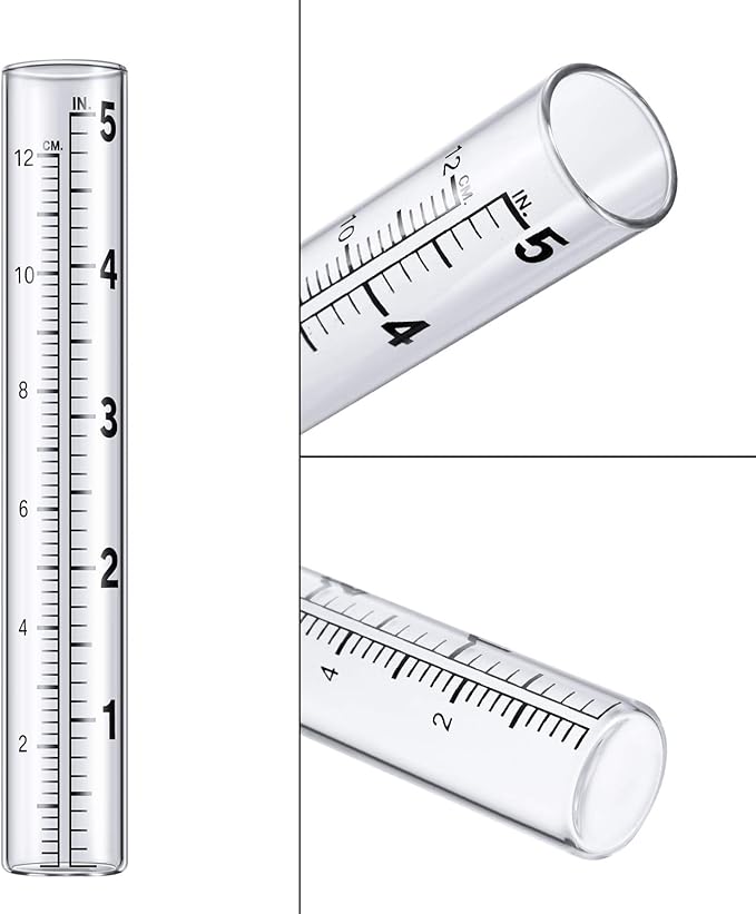 Frienda 4 Pieces 5 Inch Capacity Rain Gauge Glass Tube Replacement Rainfall Test Tube with Scale for Outdoor Home Yard Garden