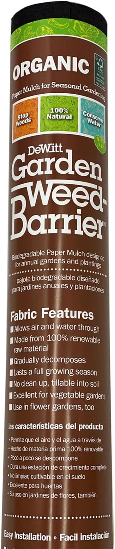 Dewitt Garden Weed Barrier Natural Paper Mulch, Black, 4 x 300 Feet – Organic Gardening Ground Cover Mat for Vegetable Gardens, Beds, Greenhouse, and Outdoor Planting Areas