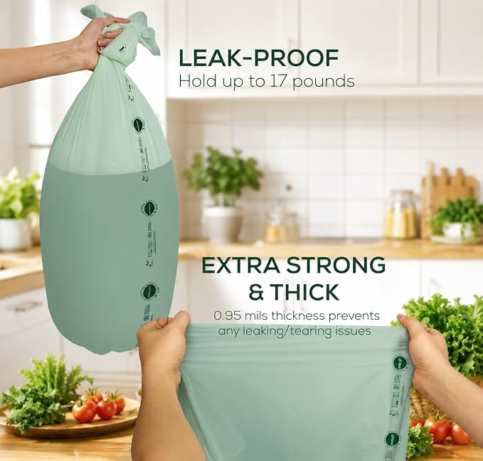 ANECO Compostable Food Waste Bags 13 Gallon, 50 Count, Extra Thick Kitchen Compost Bags With Handles, Large Compostable Bags for Tall Kitchen Bin