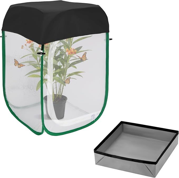 Butterfly Habitat Cage 15.7" x 15.7" x 23.6", Pop-up Caterpillar Enclosure with Poop Tray for Easy Clean, Outdoor Monarch Butterfly & Insect Net Cages Terrarium with Sunshade Top.