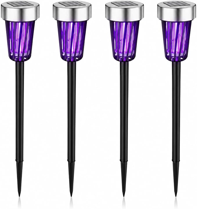 2026 Solar Bug Zapper Outdoor,4 Pack Mosquito Repellent Outdoor Patio IP65 Waterproof, Auto On/Off with Purple or White Light,Solar Powered Insect Zappers for Gnats Flies Bugs for Yard Garden Pathway