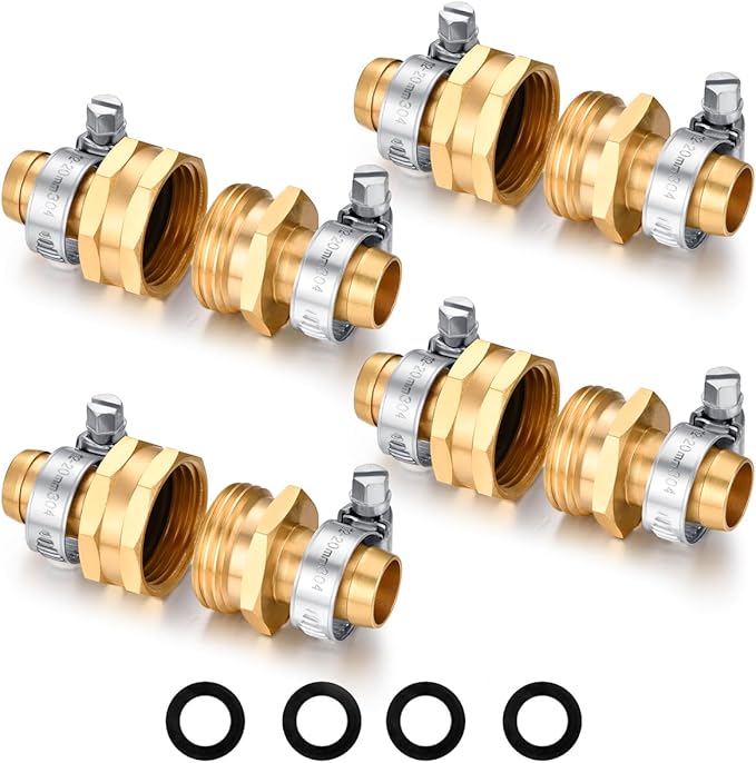 SIGURANTA Garden Hose Repair Connector with Clamps Hose End Repair Kit,5/8" Barb Garden Hose Fittings Male and Female brass garden hose ends (5/8"Barb-4 Set)