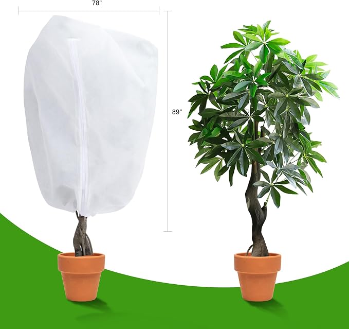 Garutom Plant Covers Freeze Protection 78" x 89" 2.2 oz, Large Size Bag Frost Cloth Plants Jacket Drawstring and Zipper Tree Cover for Outdoor Plants, Shrub Potted Plants Winter (1 PCS)