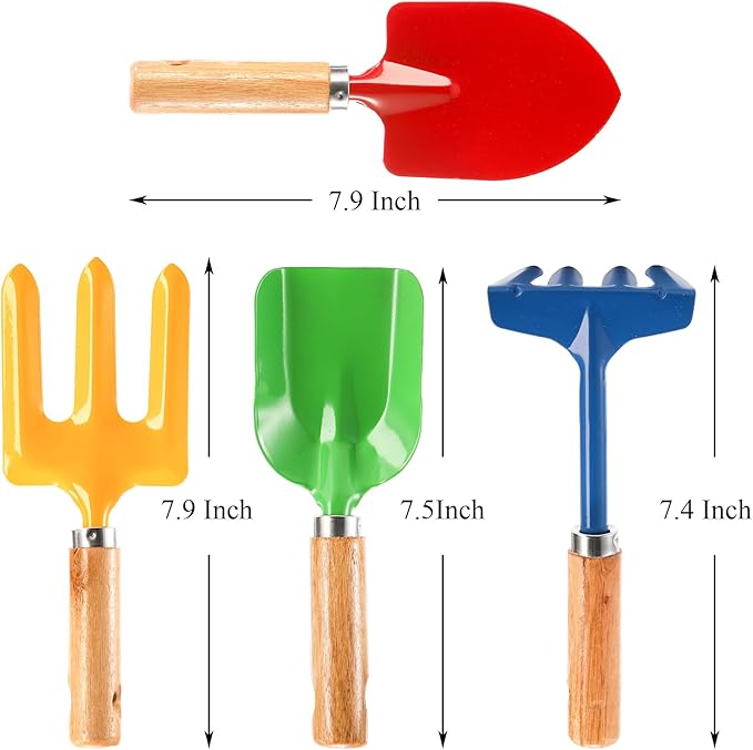 Nicunom 12 Pack Kids Gardening Tools, Metal Garden Tools Set Includes Shovel, Rake, Fork and Trowel, Garden Toys Beach Toys for Kids Outdoor Sand Toy Gift