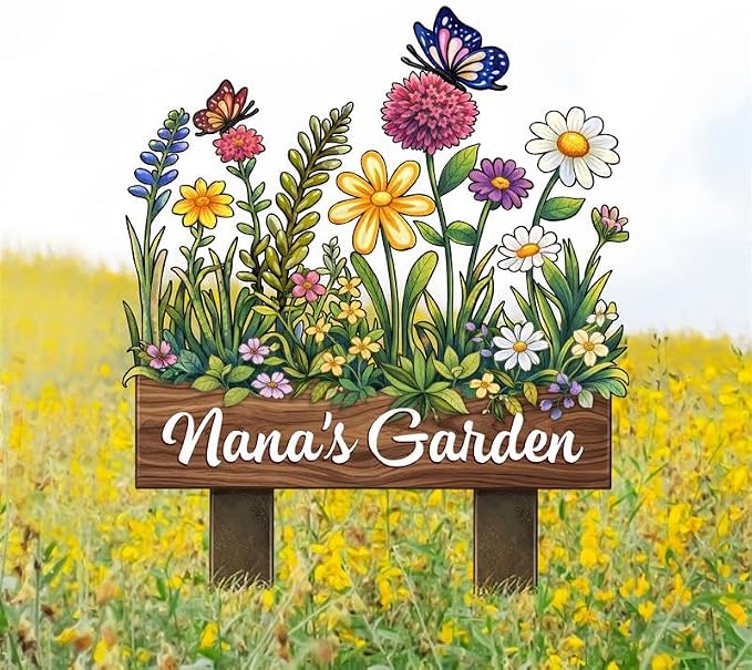 Personalized Metal Yard Sign for Mother's Day, Butterfly & Flower Garden Stake, Gift for Garden Lovers, Garden Decor, Christmas Decoration