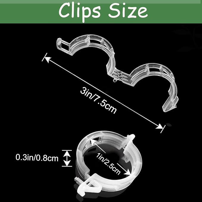 Plant Support Clips -100PK, White Tomato Clips for String Trellis, Grape Vine Clips for Garden Netting Climbing Plants, Secured Plastic Plant Clips
