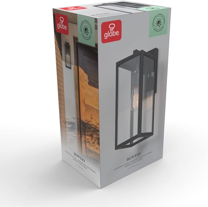 Globe Electric 44837 1-Light Outdoor Indoor Wall Sconce, Brushed Dark Bronze, Clear Glass Shade, Back Porch Lights, Front Patio, Garage Fixture, Exterior Lighting for House