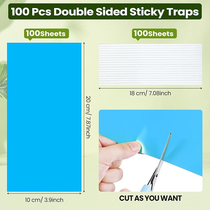 Qualirey 100 Pcs 7.87 x 3.9 Inch Blue Sticky Traps for Thrips Double Sided Sticky Trap for Gnats Plant,Thrips, Aphids, and Black Flies with Twist Ties,Indoor and Outdoor
