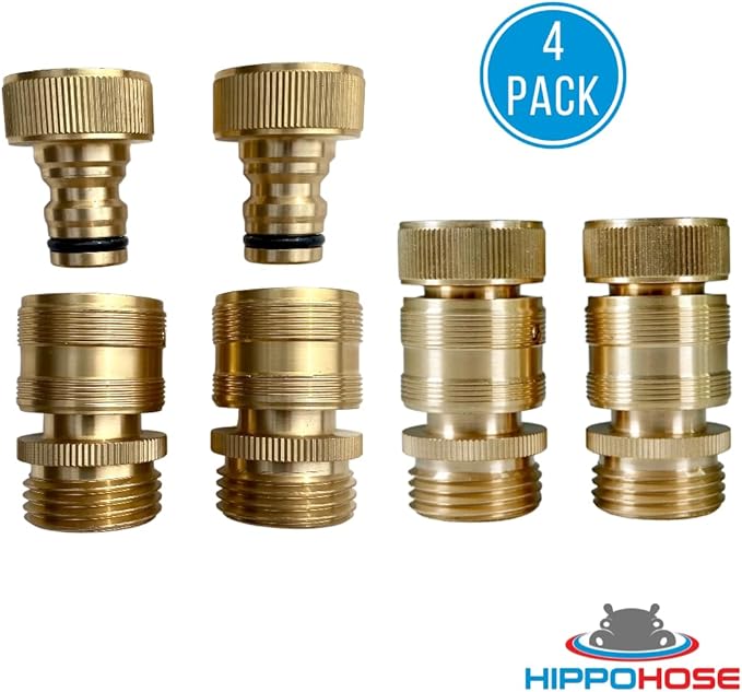 Quick Connector Garden Hose Fittings (4Pack) - Leak Free - 3/4" Snap-On Water Hose Adapter for Quick Release - Solid Brass - Quick Connection Garden Hose Connectors