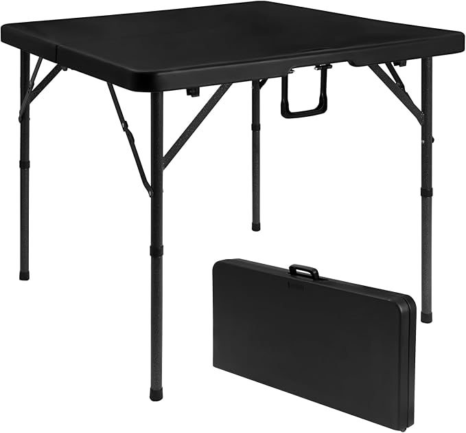 Byliable 34" Folding Square Card Table, Portable Heavy Duty HDPE Fold-in-Half Folding Table with Carrying Handle for Indoor/Outdoor Use – Ideal for Picnic, Camping, Parties, Black