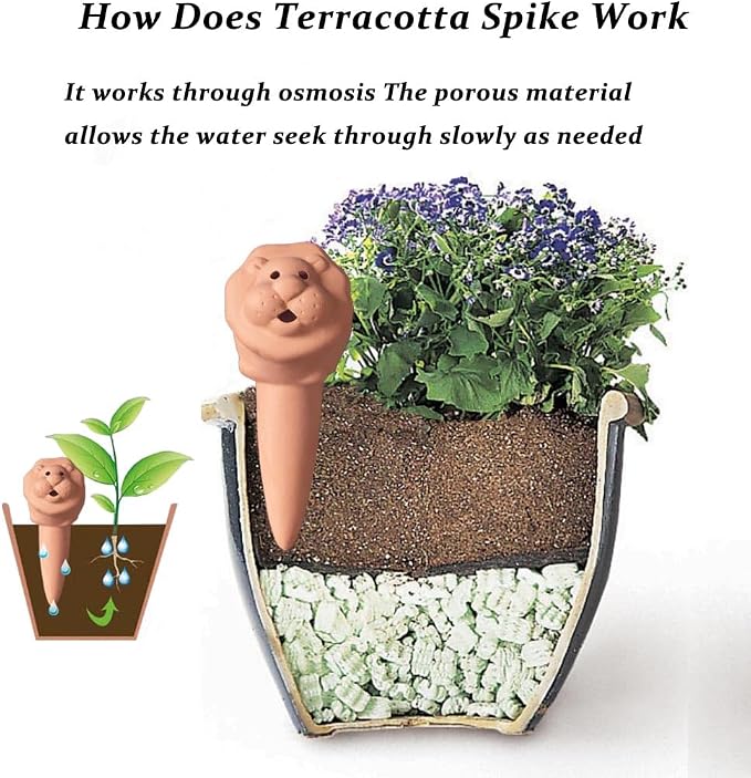 Plant Watering Devices 4 Pack Terracotta Vacation Plant Waterer Bottle Watering Stakes Slow Release Plant Watering Spikes Self Watering Devices for Indoor Outdoor Plants