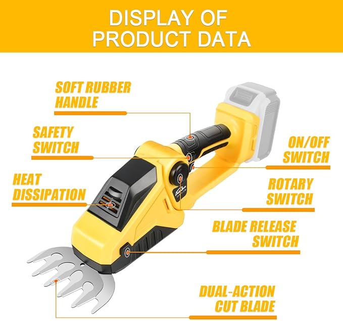 Cordless Hedge Trimmer Compatible with Dewalt 20V Battery (No Battery) 2 in 1 Bush Trimmer & Grass Shears 90° Adjustable Head Electric Grass Trimmer for Yard, Garden and Lawn