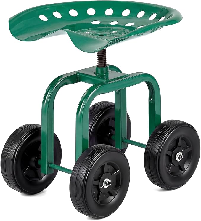 IRONMAX Garden Cart with Seat, Gardening Rolling Stool Scooter with Wheels & Ergonomic Seat for Planting, Wheeled Outdoor Gardening Work Seat for Patio, Yard, Garden (Black)