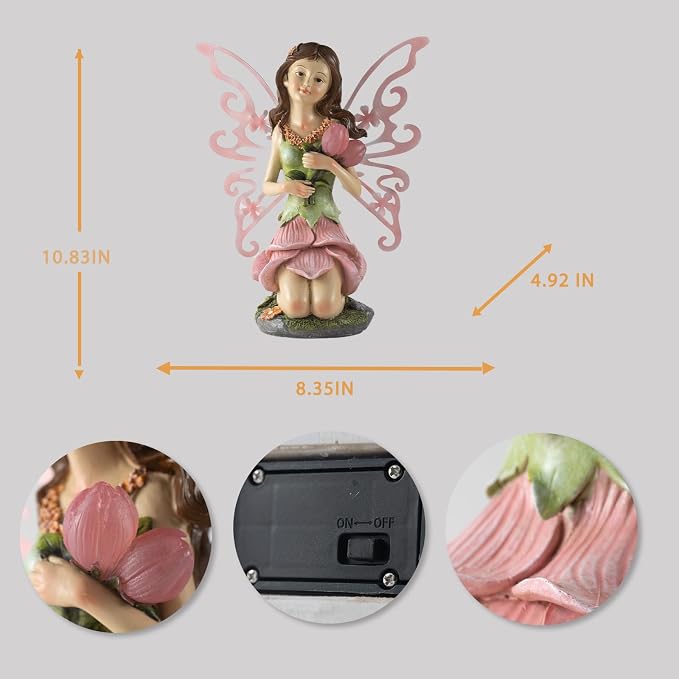 Suyorpe Solar Fairy Garden Statue Lights Outdoor Decor - Fairies Pink Flower Resin Waterproof Figurine for Patio Backyard Yard Lawn Decoration,Gift for Mom Grandma Wife