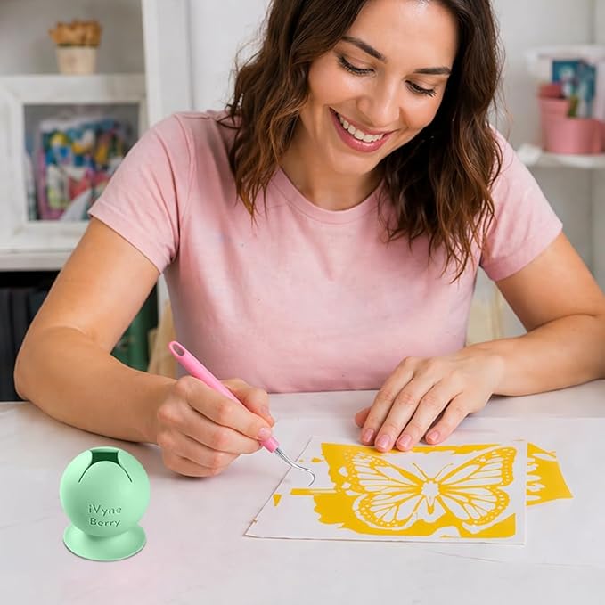 iVyne Berry Suctioned Vinyl Weeding Scrap Collector | Versatile Multi-Surface Suction & Anti-Spill Vinyl Scrap Collector w/Soft and Flexible Silicone to Protect your Weeding Tools | Green, 1 Pack