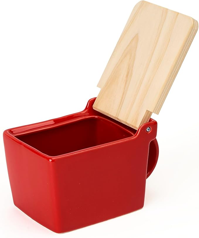 ZERO JAPAN Bee House Premium Salt Box with Hinoki Lid - Container for Sea Salt and Spices - Elegant Cellar for Kitchen Countertop - Tomato, 16 oz