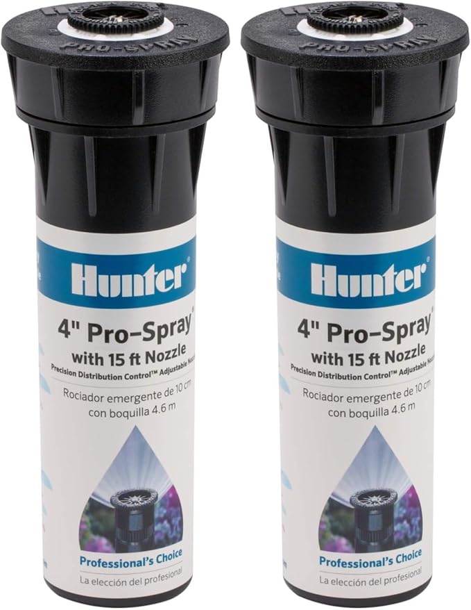 Hunter Pro 4" Pop Up Sprinkler Head, Adjustable 0°–360° Spray Pattern, 8'–15' Coverage, In-Ground Lawn Irrigation System, Sprinkler Head for Yard and Garden (Pack of 2)
