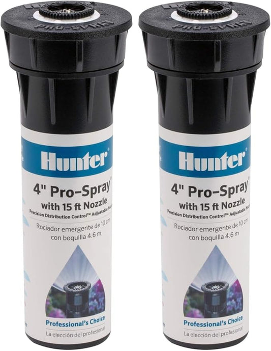 Hunter Pro 4" Pop Up Sprinkler Head, Adjustable 0°–360° Spray Pattern, 8'–15' Coverage, In-Ground Lawn Irrigation System, Sprinkler Head for Yard and Garden (Pack of 2)