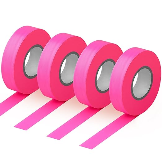 GUFJUCH 800FT Pink Flagging Tape, Non-Adhesive Survey Tape, Marking Tape for Tree, Hunting Trail, Boundaries and Hazardous Areas, Plastic Neon Pink Ribbon 4 Rolls 0.78'' X 200’