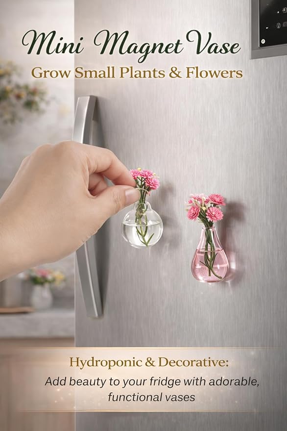 Mini Vase Magnets for Fridge - 10-Pack Mixed Ceramic and Glass Bud Vases - Slam-Proof for Mom, Teachers, Coworkers and Office Decor