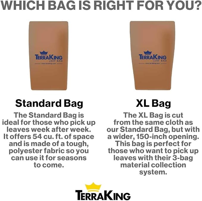 TerraKing 54 Cu. Ft. Leaf Bag XL, 150" Opening – Fits 3-Bag Hood Systems – For Ride-On Lawn Mowers – Heavy Duty Nylon Bottom – Fast & Easy Collection – Tan (ST95033)