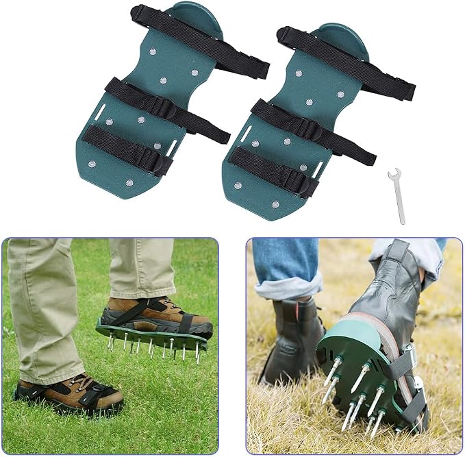 Lawn Aerator, Lawn Aerator Shoes for Grass with Loop and Hook Fastener, 26 Spikes Adjustable Strap Spiked Sandals for Soil Aeration, Lawns dethatcher, Epoxy Shoes(3 Straps)