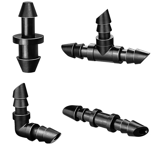 150 Pack Drip Irrigation Fittings Kit for 1/4" Tubing, Drip Line Barbed Connectors for 1/4 Inch Drip Irrigation Tubing Includes 60 Couplings 50Tees 20 Elbows 20 Plugs