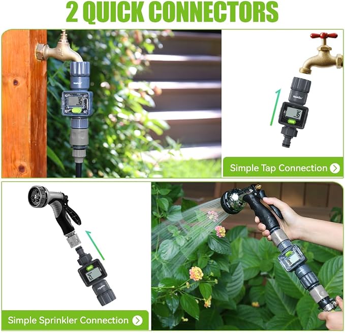 RAINPOINT Digital Garden Hose Flow Meter - Real-Time Tracking, Smart Water Meter for Outdoor Plants
