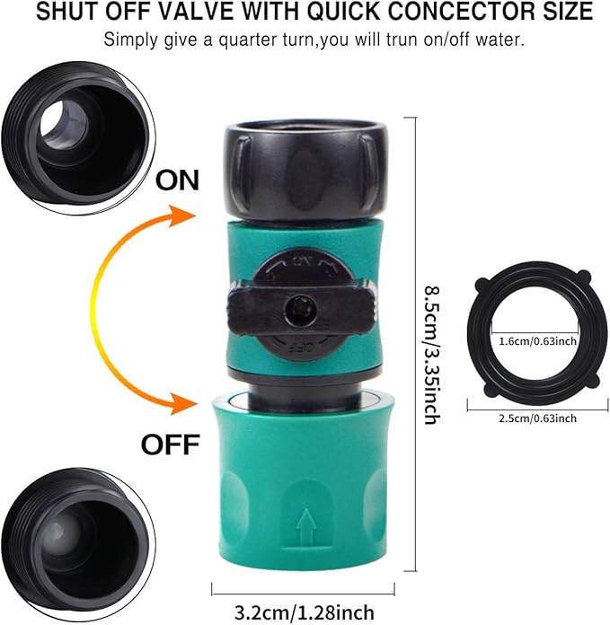 Hose Shut Off Valve - Garden Hose Connectors, 5PCS Hose Quick Connector with Valve + 10 Pcs Rubber Washers + 10Pcs Male Adapter, Standard 3/4" Thread