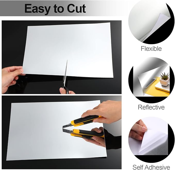 Zonon Flexible Mirror Sheets Self Adhesive Non Glass Mirror Tiles Stickers for Home Wall Decor(10 Pieces,10 x 12 Inches)