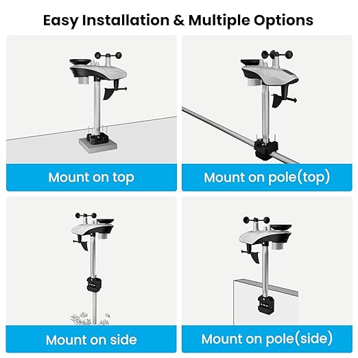 Sainlogic 12-in-1 Home Weather Station Wireless Indoor Outdoor and Rain Gauge Outdoor for Temperature, Humidity, Forecast, Pressure, Moon Phase, Alarm for Bedroom, Black (No WiFi)