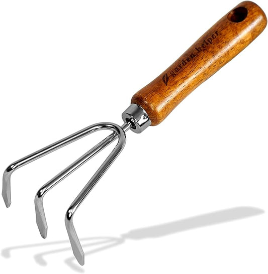 Hand Cultivator Garden Tool 3 Claws - Heavy Duty Japanese Steel with Wood Handle - Manual Small Hand Rake Tiller for Weeding, Digging, Cultivating and Aerating Soil - Made in Japan