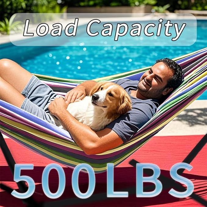 ANAGOO Double Hammock, Heavy Duty Portable, 500 lb Weight Capacity, Perfect for Both Indoors and Outdoors, 2 Person Hammock with Carrying Bag, Rainbow