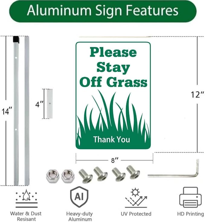 New Grass Growing Please Keep Off Yard Sign With Stake,Stay Off Grass Reflective Aluminum Lawn Signs Rust Free Garden Signs (8x12in)