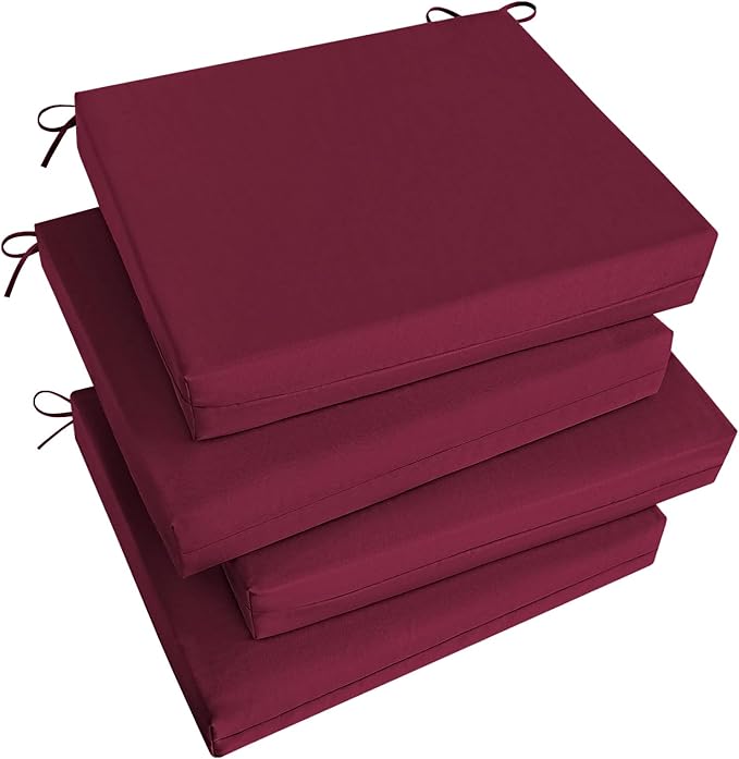Basic Beyond Outdoor Chair Cushions Set of 4, Square Corner Outdoor Cushions for Patio Furniture, Water Resistant Patio Chair Cushions with 2 Ties, 18.5x16x3, Burgundy