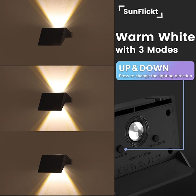 Solar Fence Lights Outdoor, 8 Pack Warm White Up and Down Solar Wall Lights, IP67 Waterproof LED Dusk to Dawn Solar Powered Fence Lights for Patio, Backyard, Deck, Garden, Yard, Outdoor Wall Decor