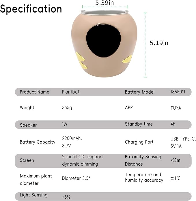 Smart Plant Pot with Expression, AI Intelligent Flower Pot for Indoor Decoration, Smart Garden Pot with Water/Light/Temperature Sensors, Ivy AI Planter (Pink（Big）)