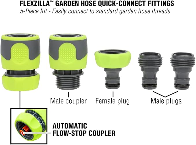 Flexzilla Garden Hose Quick-Connect Fittings, 5-Piece Coupler & Plug Kit