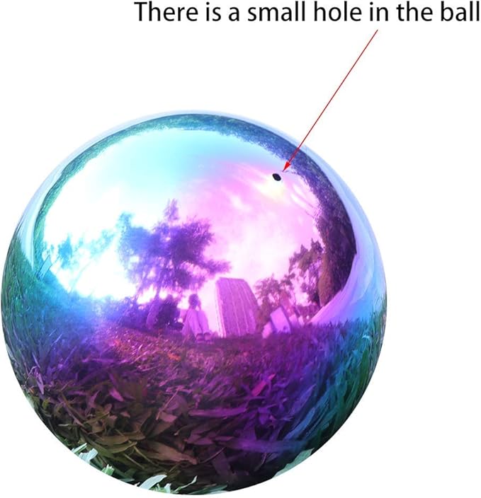 Kesywale Rainbow Gazing Globe Mirror Balls for Garden Home Stainless Steel Shiny Hollow Sphere Sparkling Outdoor Ornament (12 Inch)