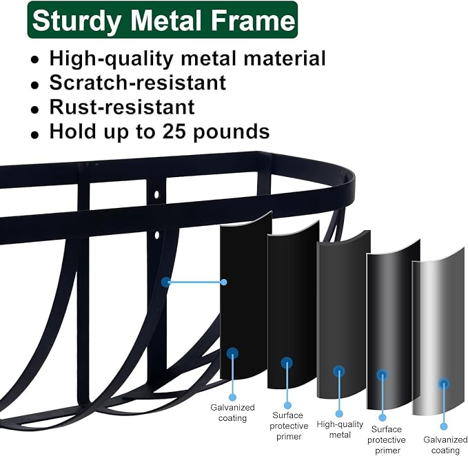 DUNCHATY 24 Inch Railing Planter 3 Pack - Adjustable Metal Window Box Planter with Coco Liner for Deck Balcony Porch Fence - Outdoor Hanging Flower Basket for Herbs & Flowers