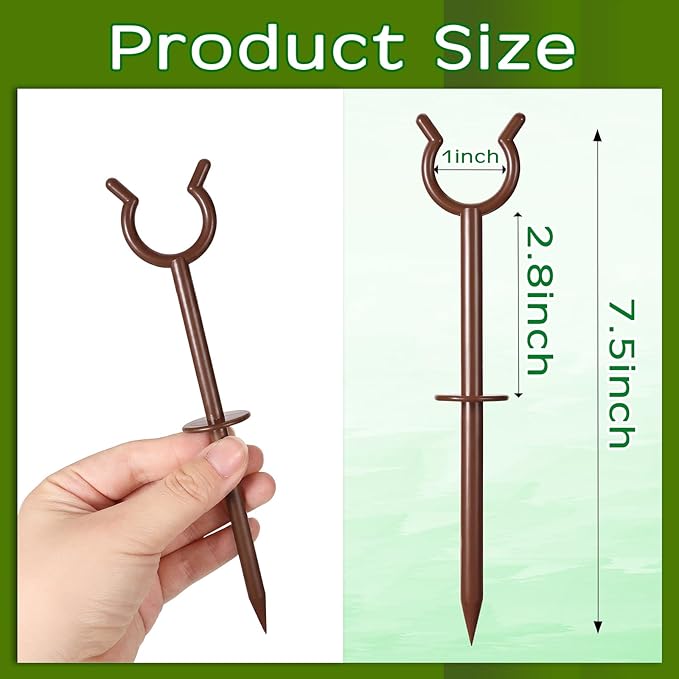 Taiyin 10 Pcs 3/4'' Garden Hose Holder Brackets Garden Guide Holder Decorative Outdoor Guide Stakes Support Spike Plant Tool to Keep off Lawn for Yard (Brown)