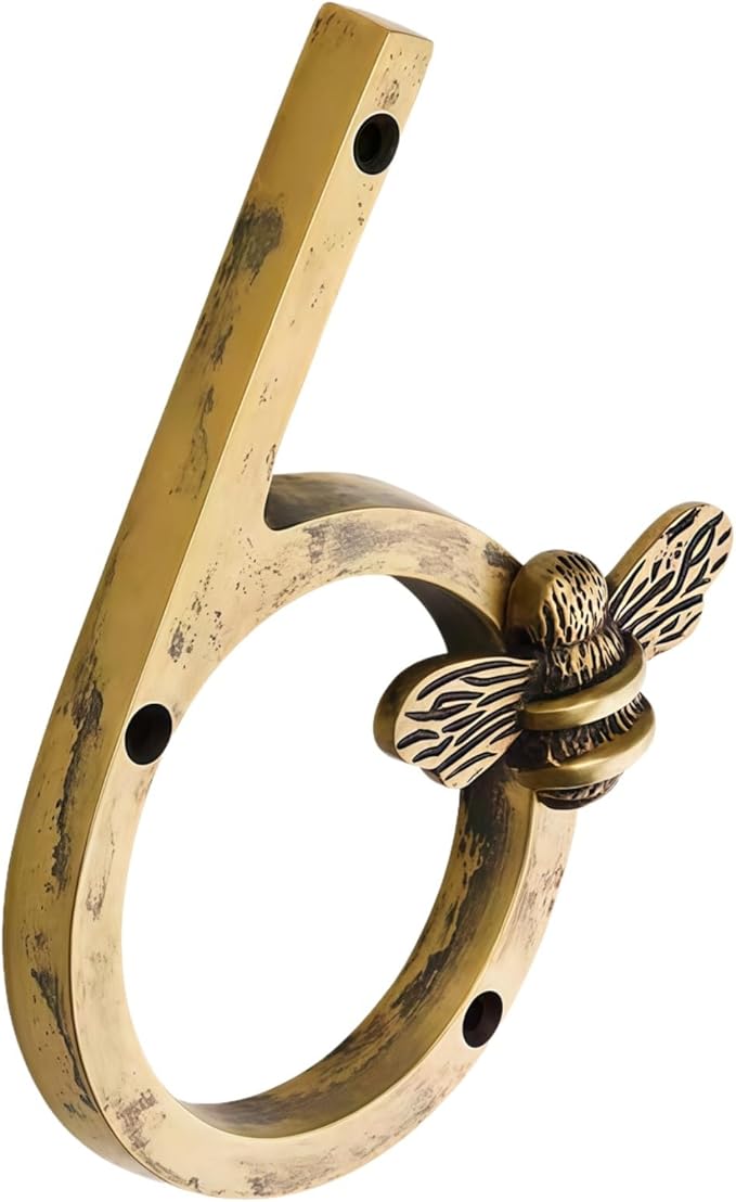 Aimery Bee House Number Sign, Classical Style 0-9 Metal, 3.5 inch for Outside, Motels，Address Numbers for House, Mailbox(Gold,6)