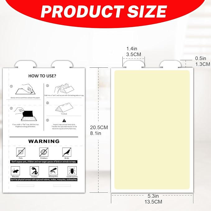 Mouses Traps Indoor for Home Sticky Insect Glue Adhesive for Catching Bugs, Rats, Rodents Non Toxic Bulk Glue Boards