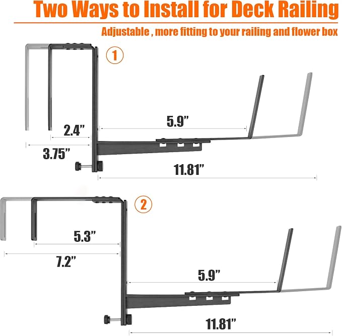 4 Pcs Adjustable Railing Planter Boxes Brackets,Heavy Duty Iron Window Box Planters Holder Outdoor for Railings,Windowsill,Patio,Deck,Garden,Balcony,Fence,Wall,Porch,Black