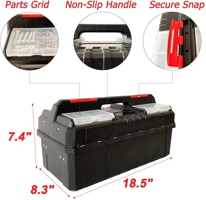 WEWLINE Tool Box Organizer 18.5" Tool Storage with Adjustable Compartment Portable Toolbox with Handle Perfect for Home Office Garge